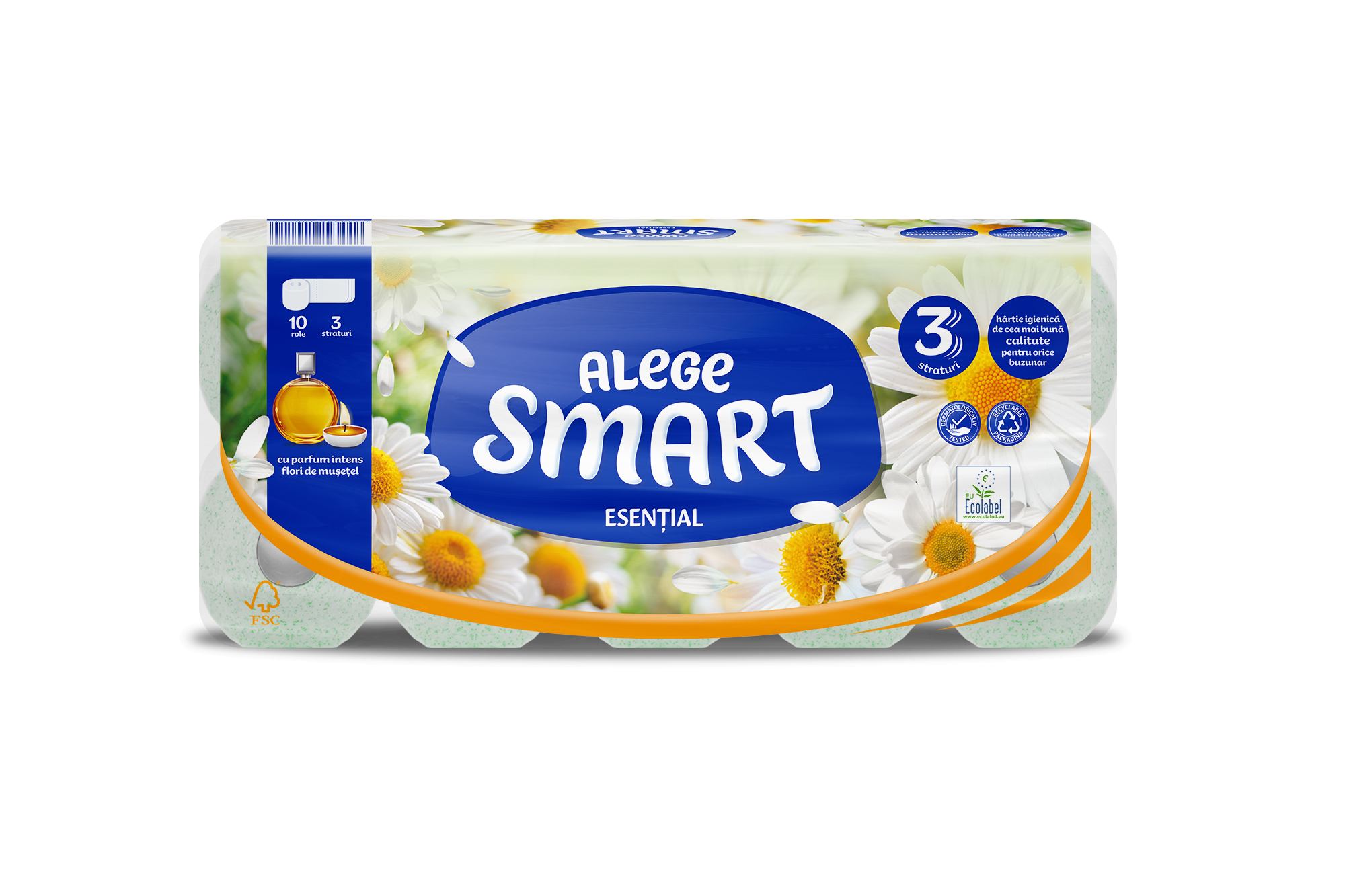 TOILET PAPER SMART-ESSENTIAL CHAMOMILE 3-PLY, 10 ROLLS, 120 SHEETS - 14M