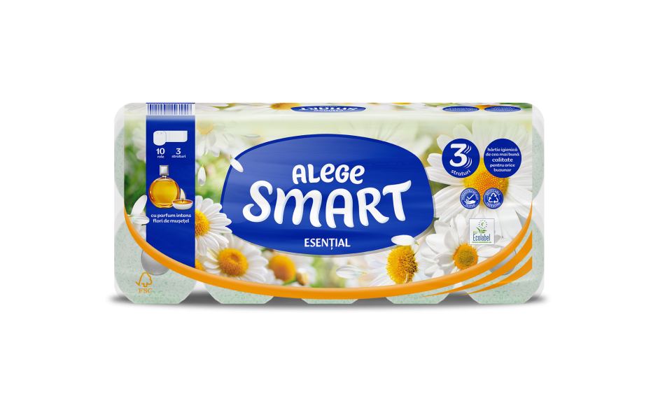 TOILET PAPER SMART-ESSENTIAL CHAMOMILE 3-PLY, 10 ROLLS, 120 SHEETS - 14M