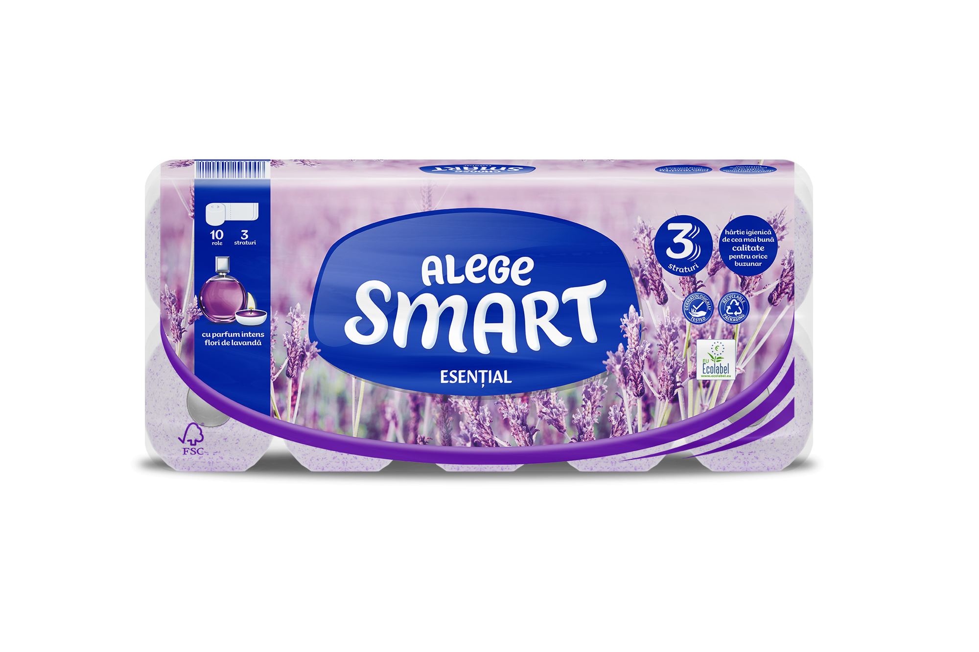 TOILET PAPER SMART-ESSENTIAL LAVENDER 3-PLY, 10 ROLLS, 120 SHEETS - 14M