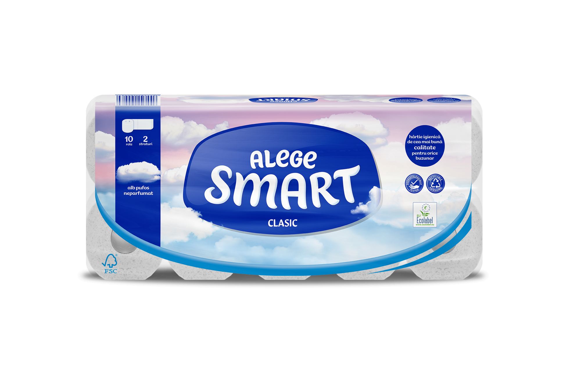 TOILET PAPER SMART CLASSIC WHITE 2-PLY, 10 ROLLS, 120 SHEETS - 14M
