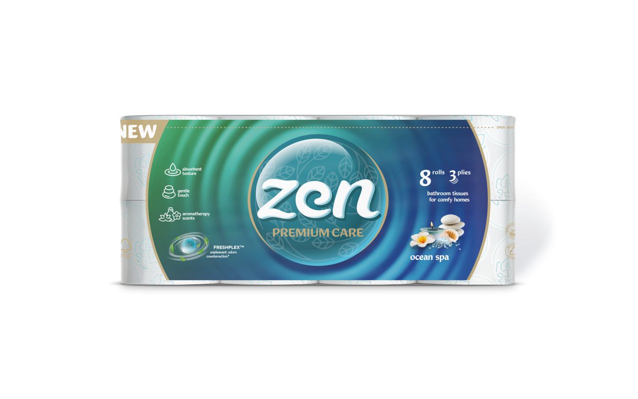 TOILET PAPER ZEN-PREMIUM CARE OCEAN SPA 3-PLY, 8 ROLLS, 145 SHEETS - 19M 1