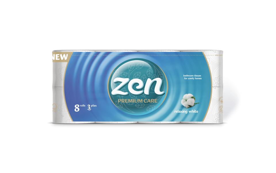 TOILET PAPER ZEN RELAXING WHITE 3-PLY, 8 ROLLS, 145 SHEETS - 19M