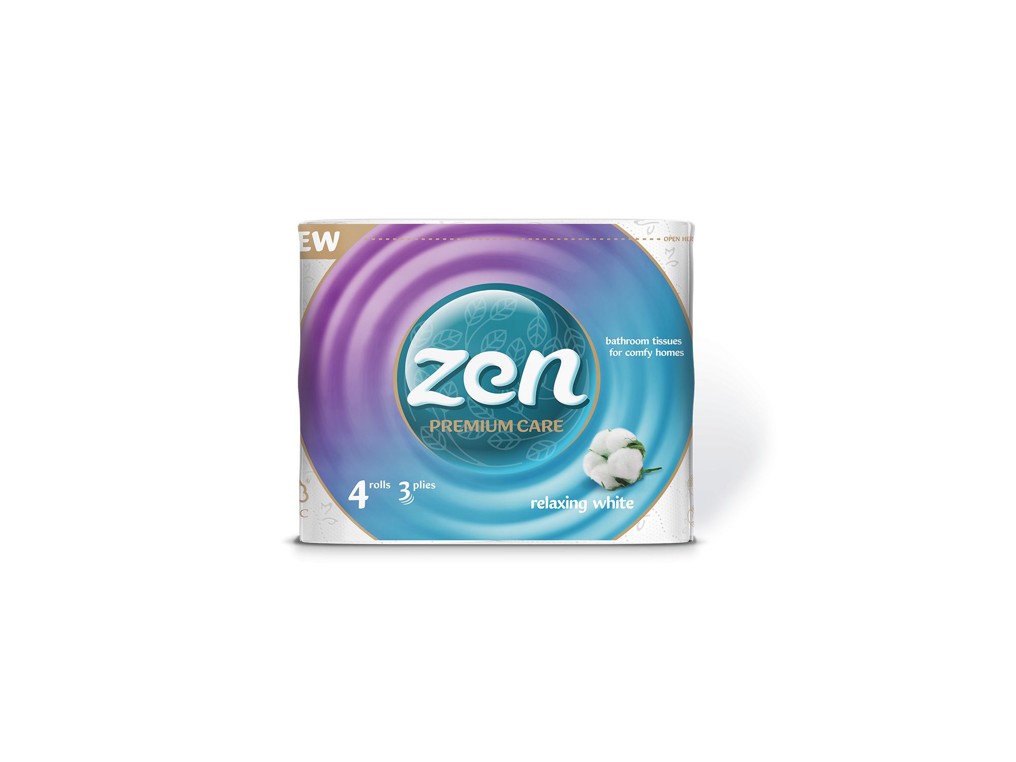TOILET PAPER ZEN RELAXING WHITE 3-PLY, 4 ROLLS, 145 SHEETS - 19M
