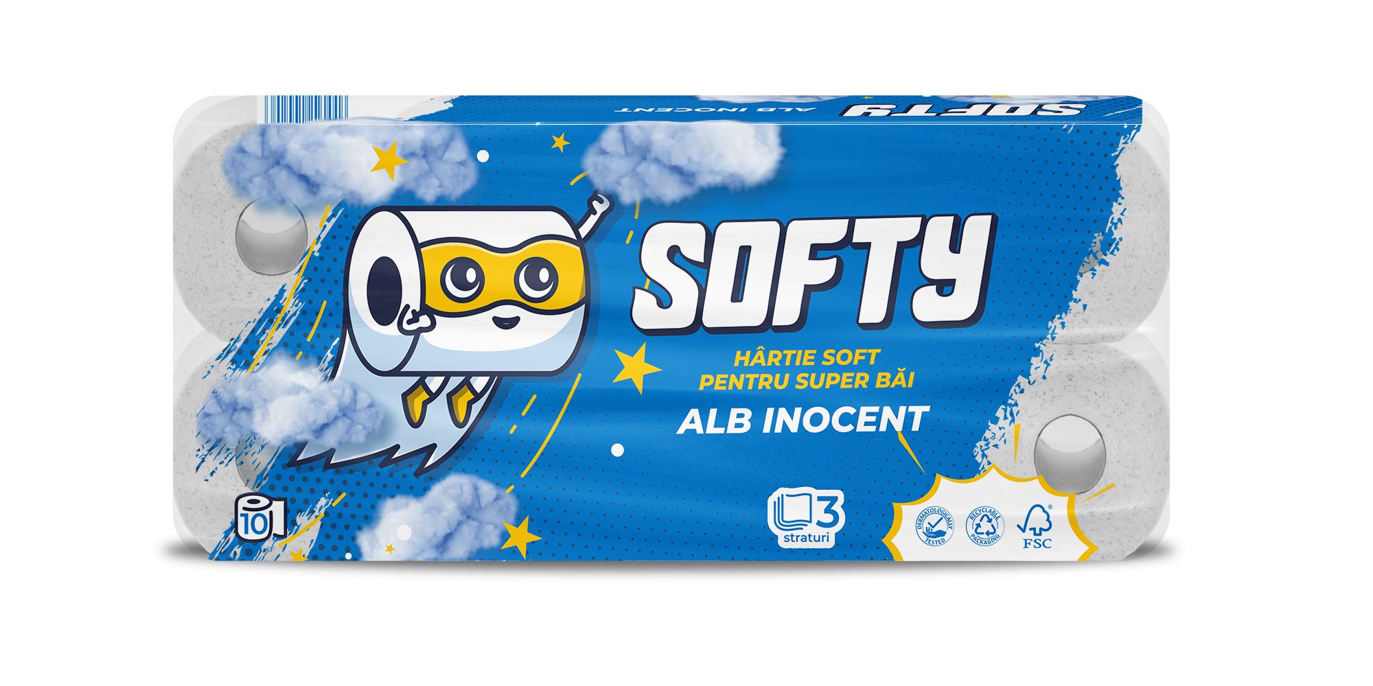 TOILET PAPER SOFTY WHITE 3-PLY, 10 ROLLS, 120 SHEETS - 12M