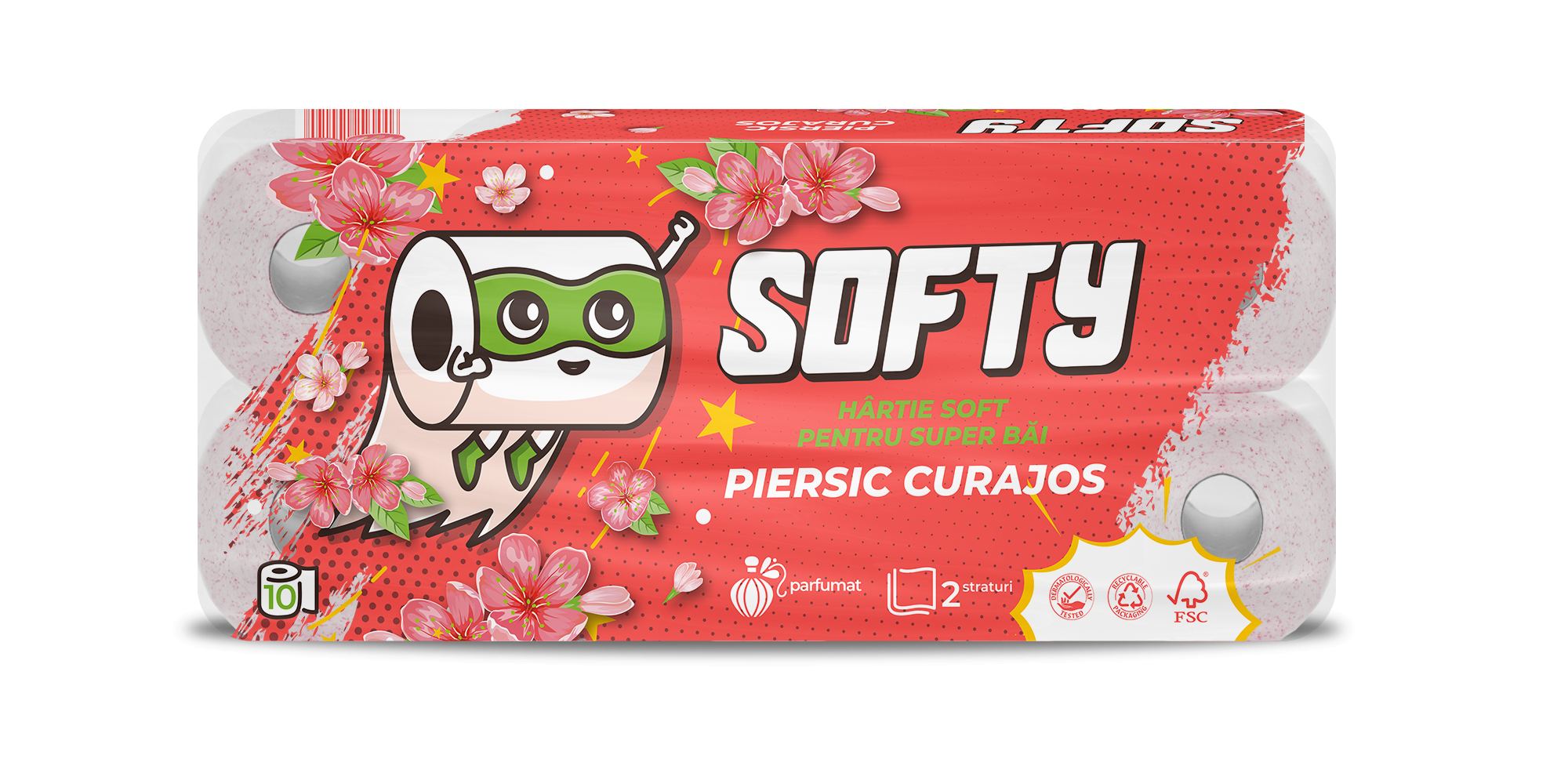 TOILET PAPER SOFTY PEACH 2-PLY, 10 ROLLS, 120 SHEETS - 12M