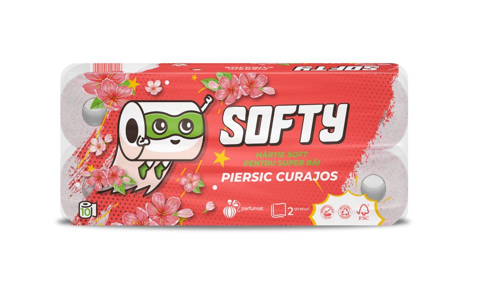 TOILET PAPER SOFTY PEACH 2-PLY, 10 ROLLS, 120 SHEETS - 12M