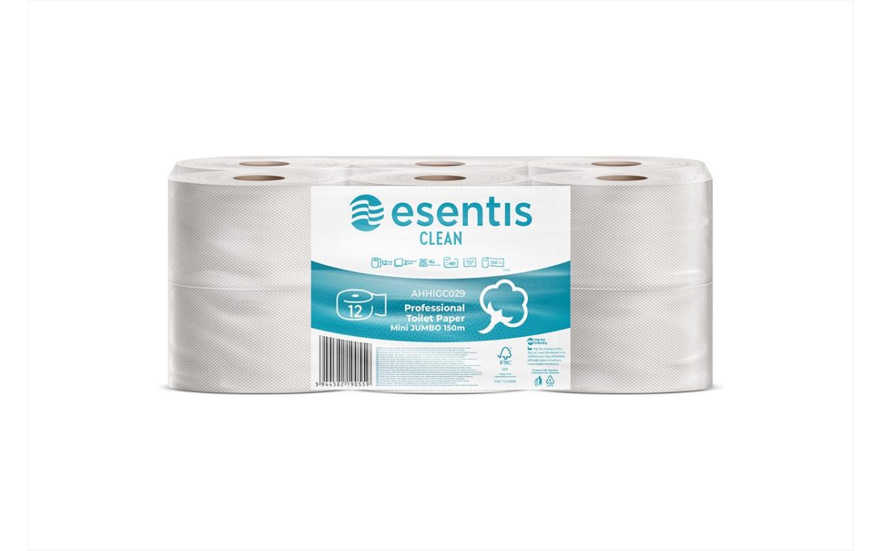 PROFESSIONAL TOILET PAPER ESENTIS-CLEAN JUMBO MIDI 2-PLY, 12 ROLLS, 681 SHEETS - 150M 1