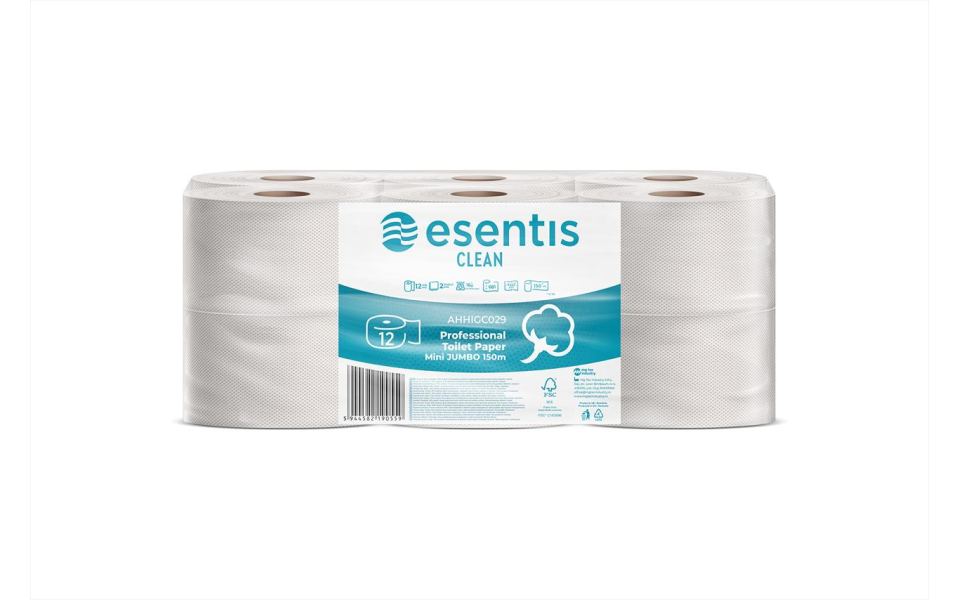 PROFESSIONAL TOILET PAPER ESENTIS-CLEAN JUMBO MIDI 2-PLY, 12 ROLLS, 681 SHEETS - 150M