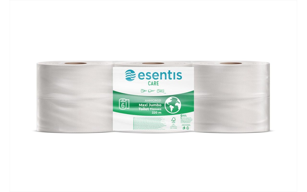 PROFESSIONAL MAXI JUMBO TOILET PAPER ESENTIS-CARE 2-PLY, 6 ROLLS, 1000 SHEETS - 220M 1