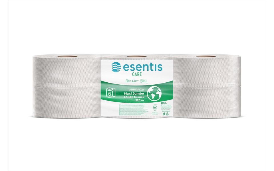 PROFESSIONAL MAXI JUMBO TOILET PAPER ESENTIS-CARE 2-PLY, 6 ROLLS, 1000 SHEETS - 220M