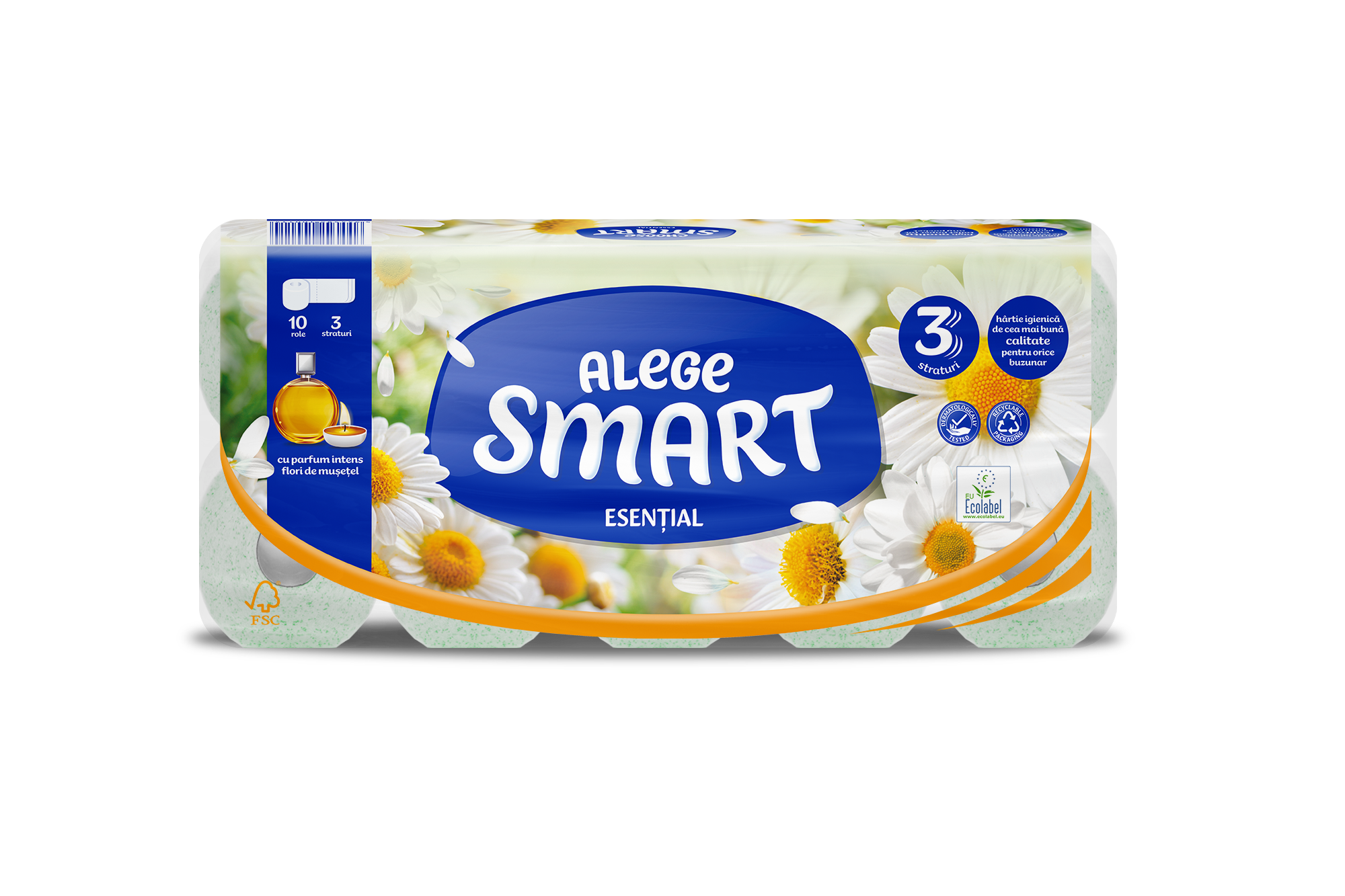 TOILET PAPER SMART-ESSENTIAL CHAMOMILE 3-PLY, 10 ROLLS, 120 SHEETS - 14M