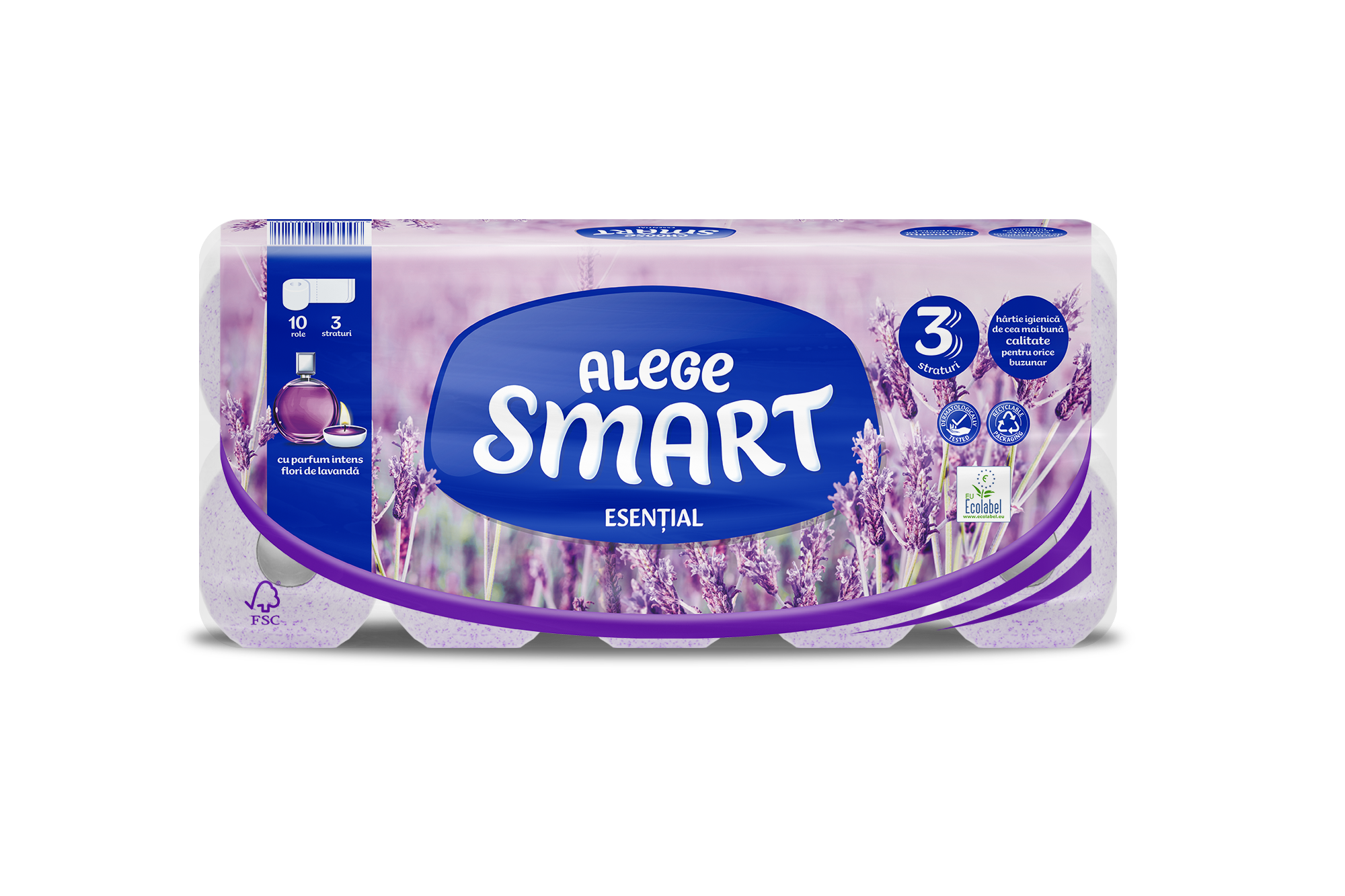 TOILET PAPER SMART-ESSENTIAL LAVENDER 3-PLY, 10 ROLLS, 120 SHEETS - 14M