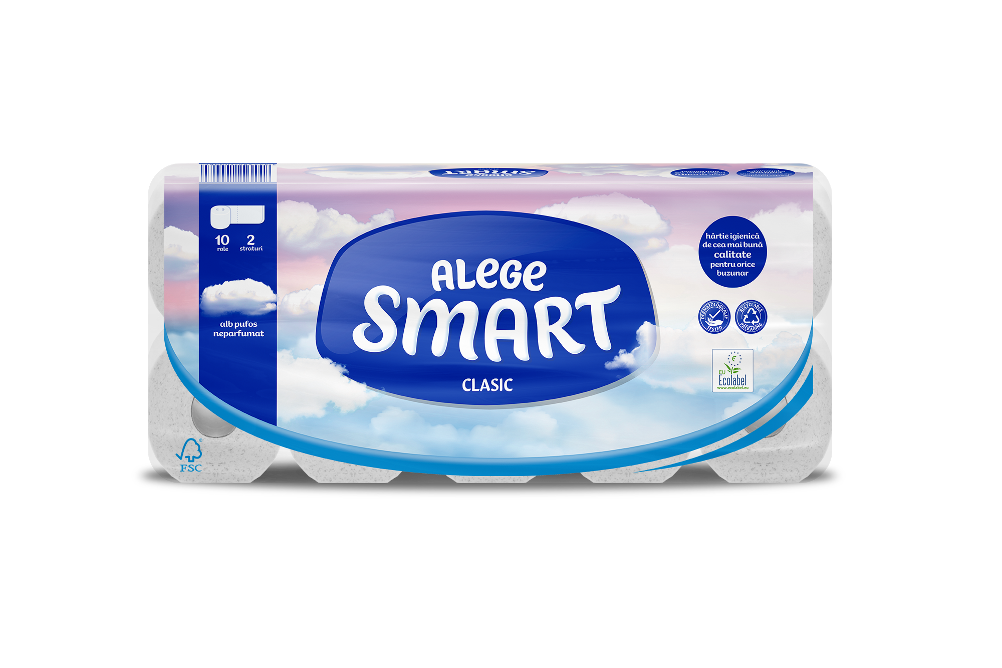 TOILET PAPER SMART CLASSIC WHITE 2-PLY, 10 ROLLS, 120 SHEETS - 14M  / SET OF 128