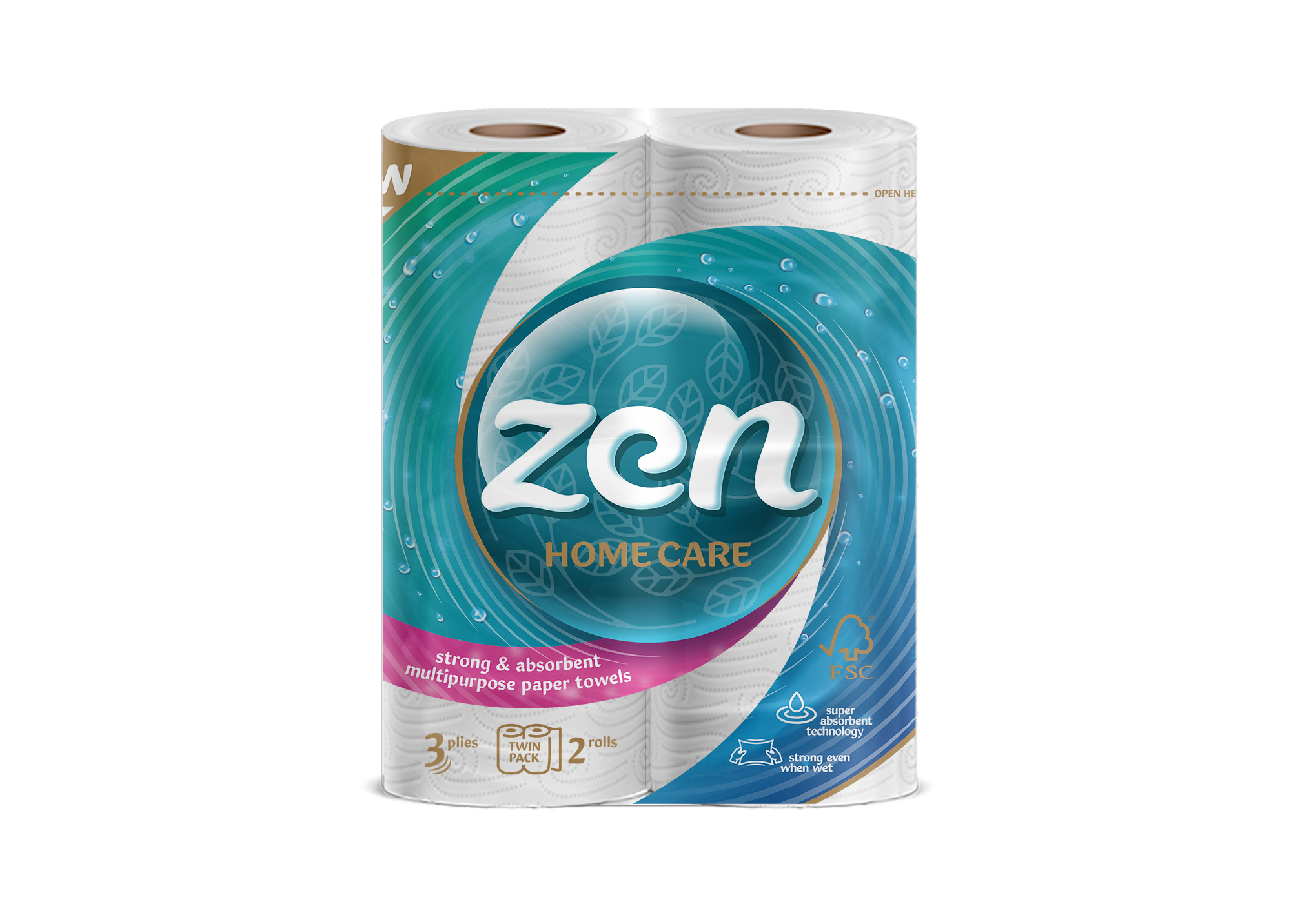 TOWEL ZEN 3-PLY, 2 ROLLS, 50 SHEETS - 11M
