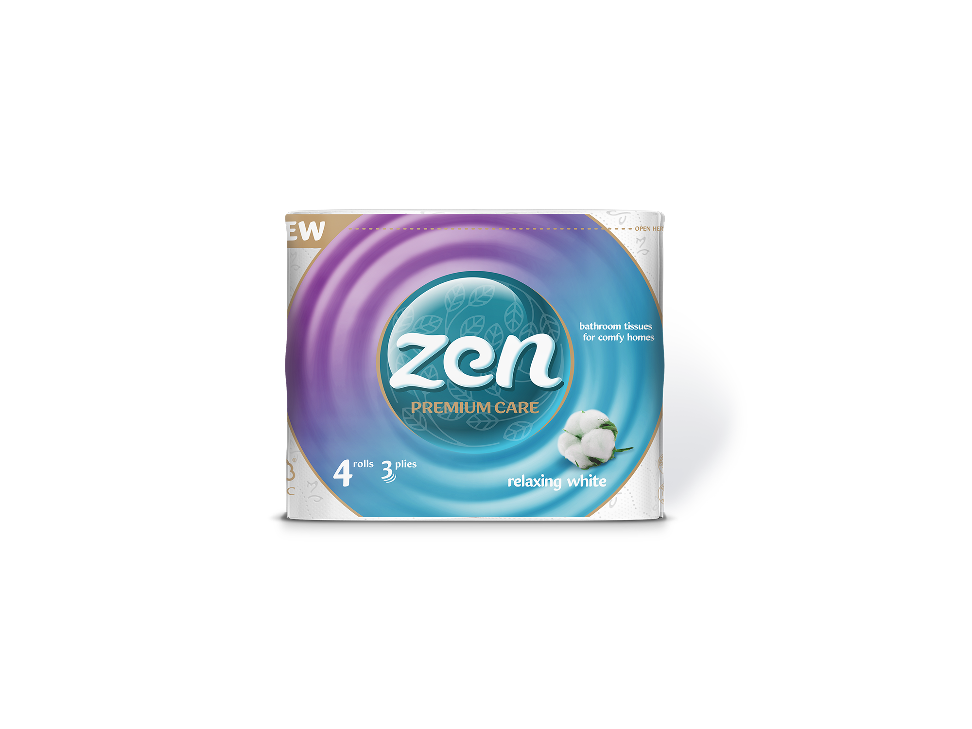TOILET PAPER ZEN RELAXING WHITE 3-PLY, 4 ROLLS, 145 SHEETS - 19M