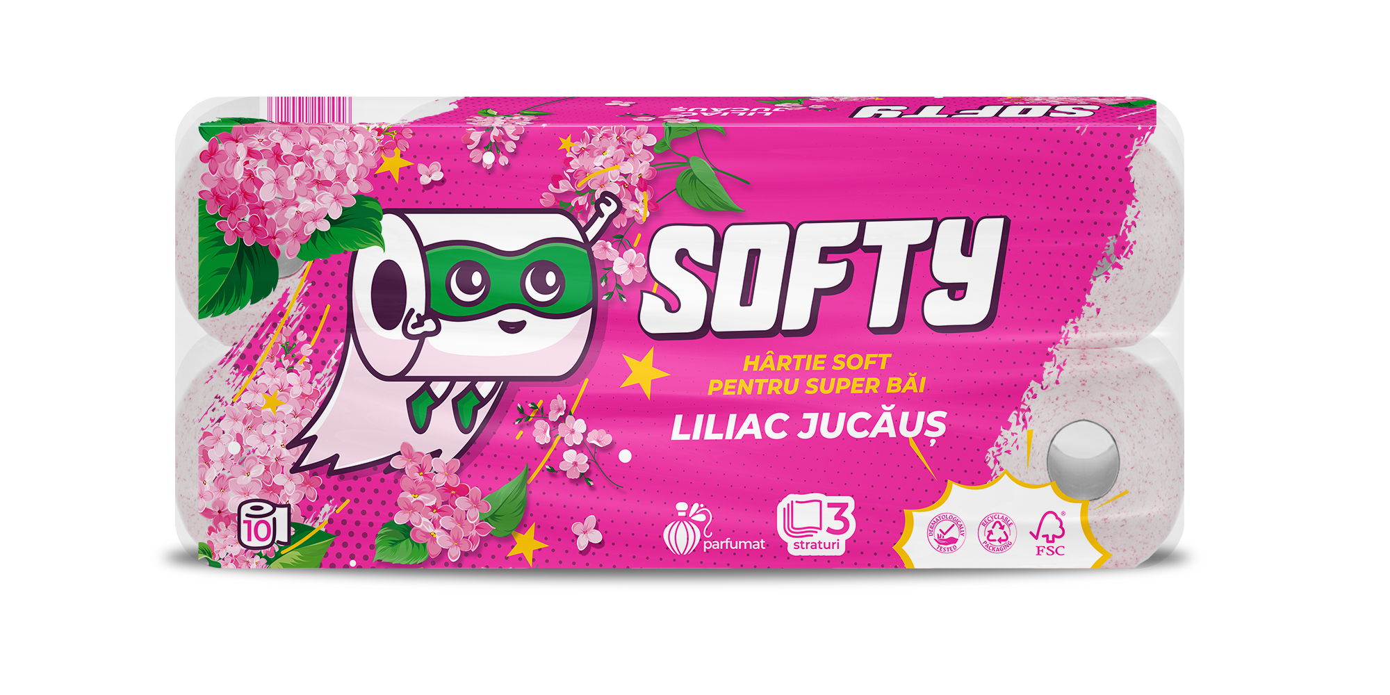 TOILET PAPER SOFTY LILAC 3-PLY, 10 ROLLS, 120 SHEETS - 12M