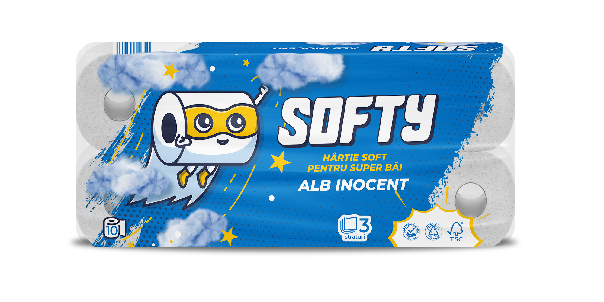 TOILET PAPER SOFTY WHITE 3-PLY, 10 ROLLS, 120 SHEETS - 12M