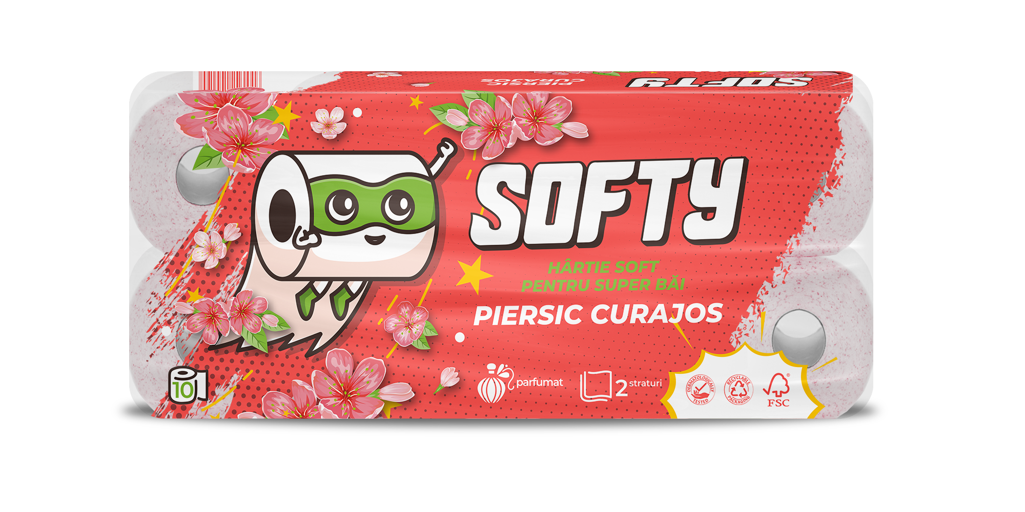 TOILET PAPER SOFTY PEACH 2-PLY, 10 ROLLS, 120 SHEETS - 12M
