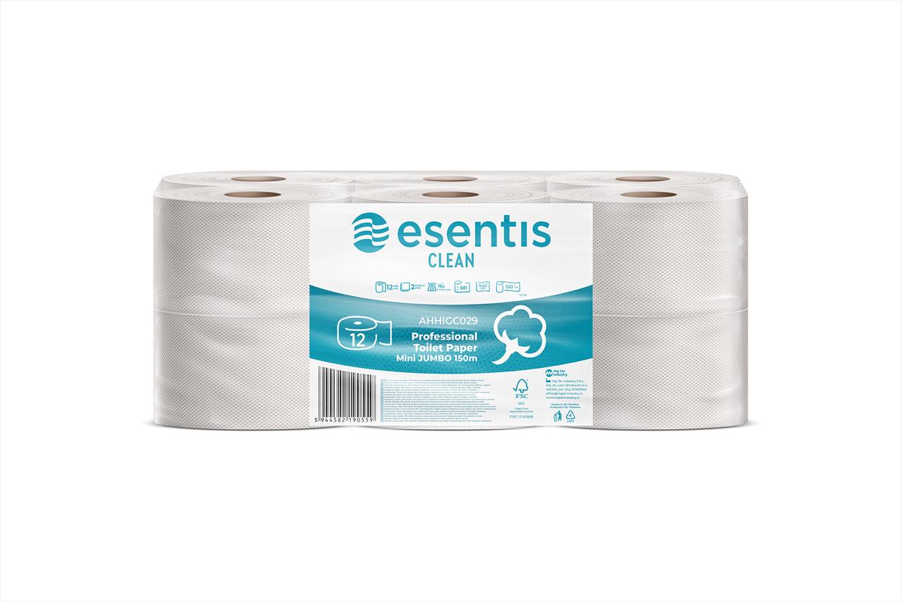 PROFESSIONAL TOILET PAPER ESENTIS-CLEAN JUMBO MIDI 2-PLY, 12 ROLLS, 681 SHEETS - 150M